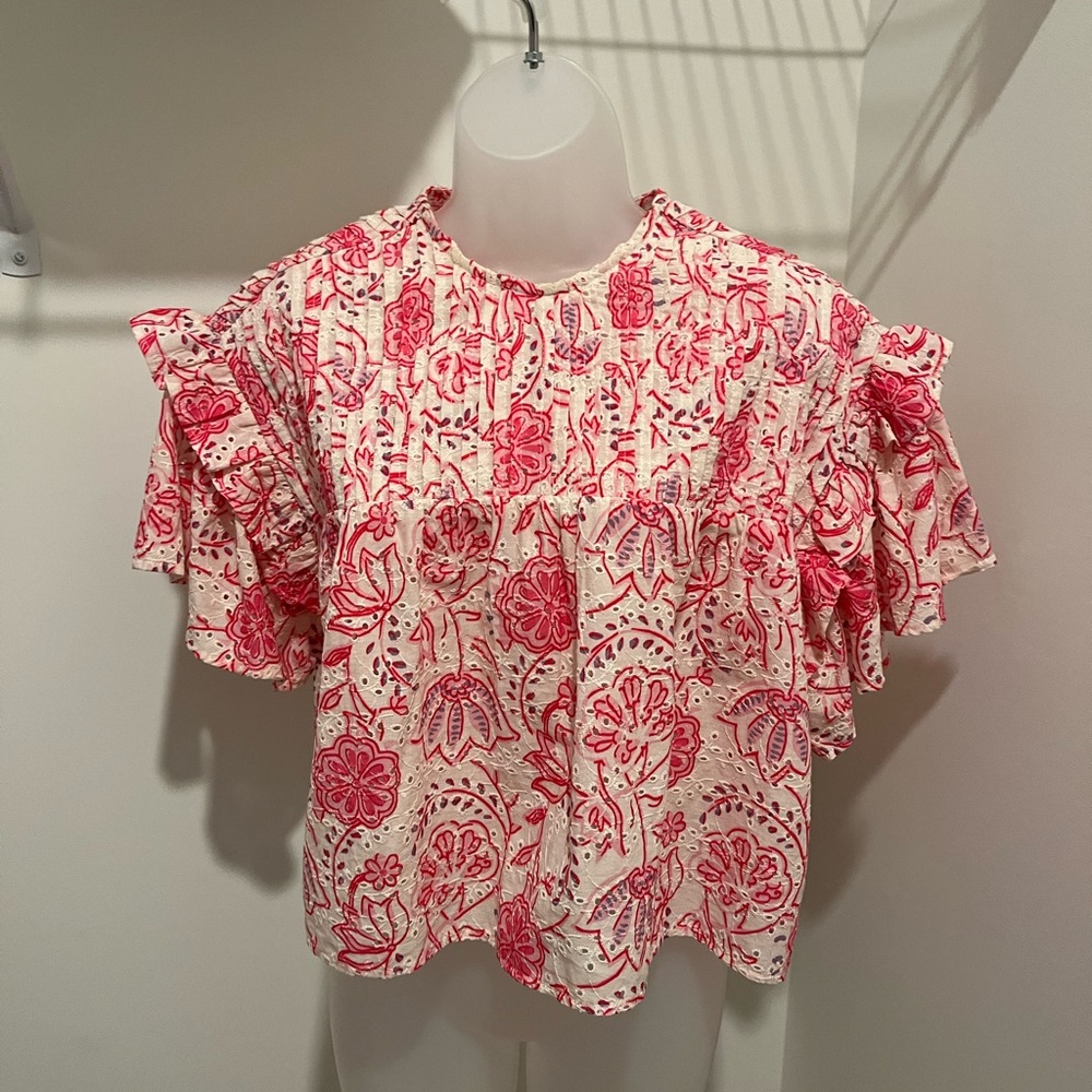 NWOT Pink Islet Ruffle Sleeve Top